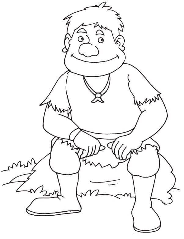 Dibujo de Hombre de Las Cavernas Sentado para Colorear y Imprimir