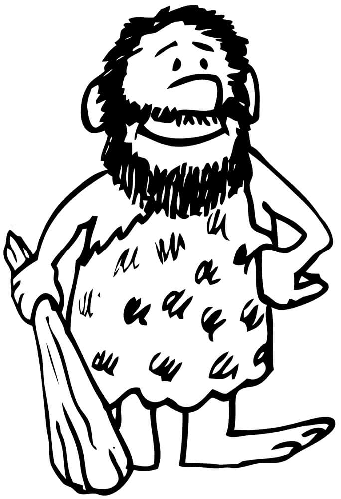 Dibujo de Hombres de Las Cavernas Sonriendo para Colorear y Imprimir