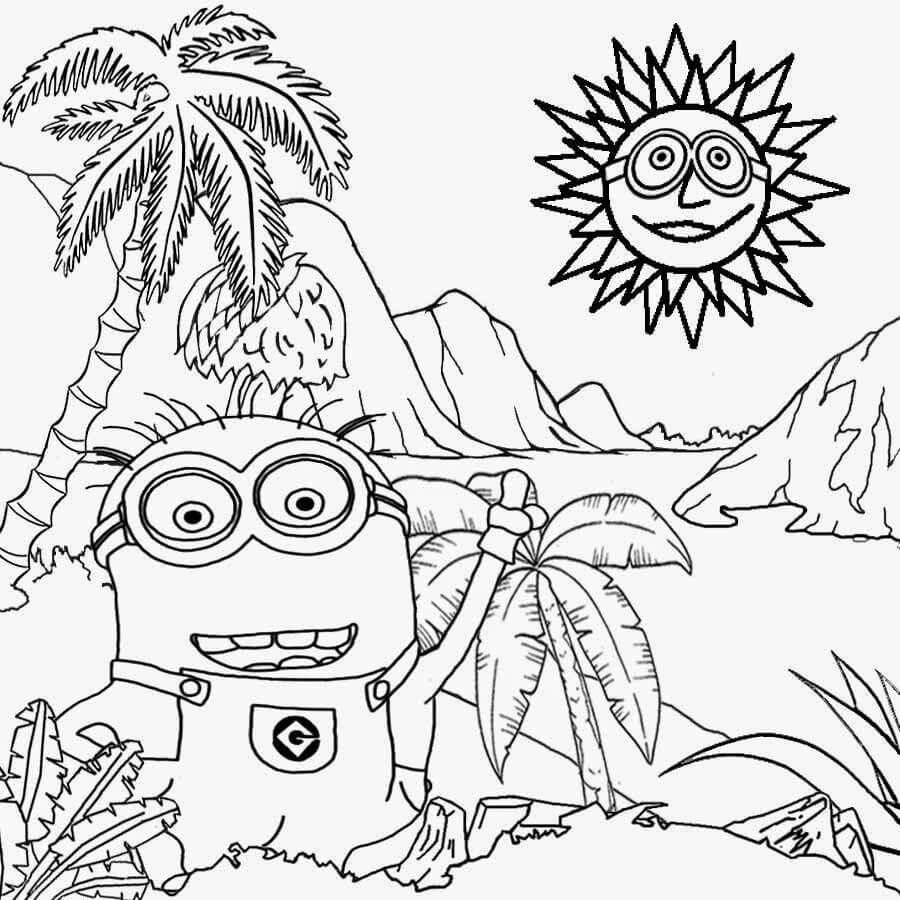 Dibujo de Minion Caveman En La Playa para Colorear y Imprimir