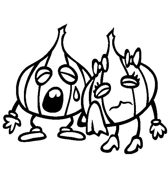 dibujo dos cebollas y media cebolla para colorear
