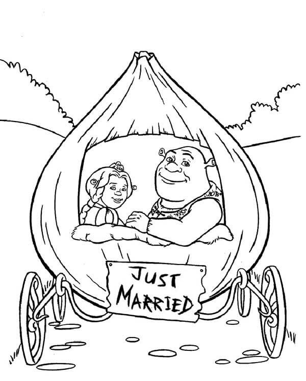 dibujo shrek y la princesa fiona en cebolla para colorear