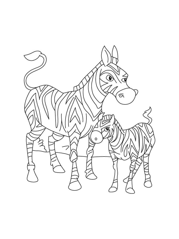 Dibujo de Basíco Madre Cebra y Bebé Cebra para Colorear y Imprimir