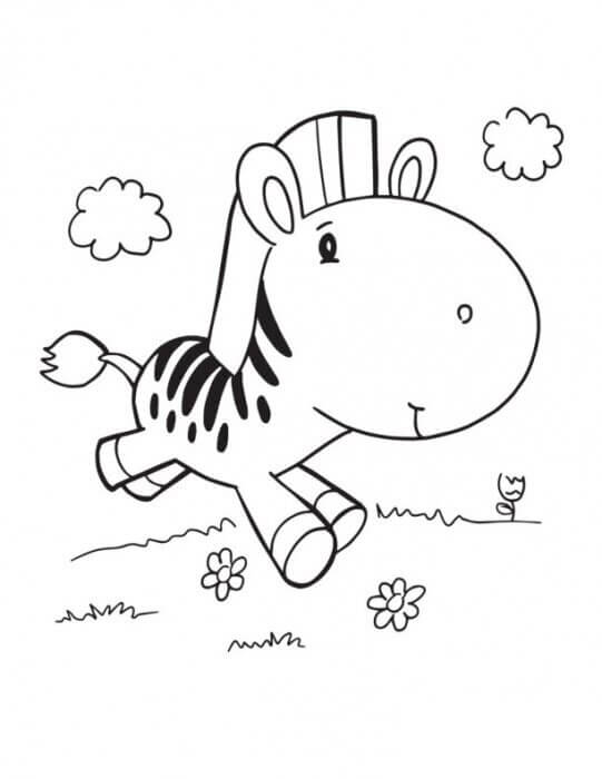 Dibujo de Bebé Cebra Corriendo para Colorear y Imprimir