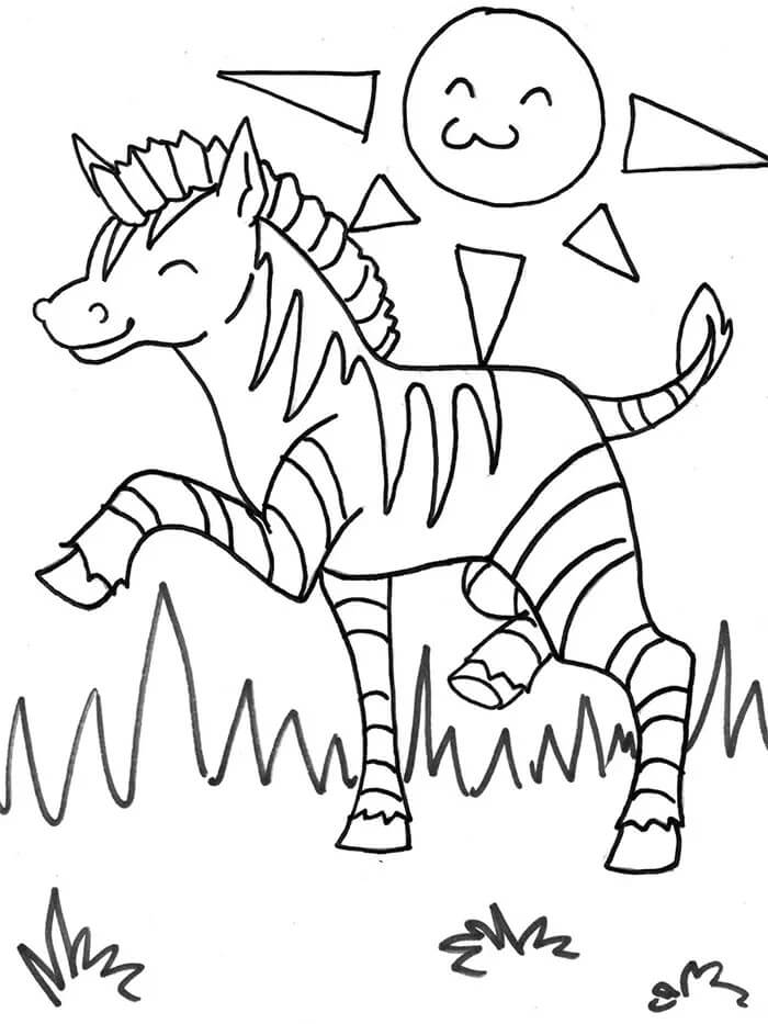 Dibujo de Cebra Con Sol para Colorear y Imprimir