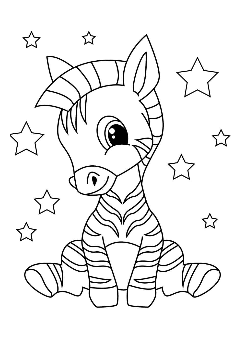 Dibujo de Cebra Sentado Con Estrella para Colorear y Imprimir