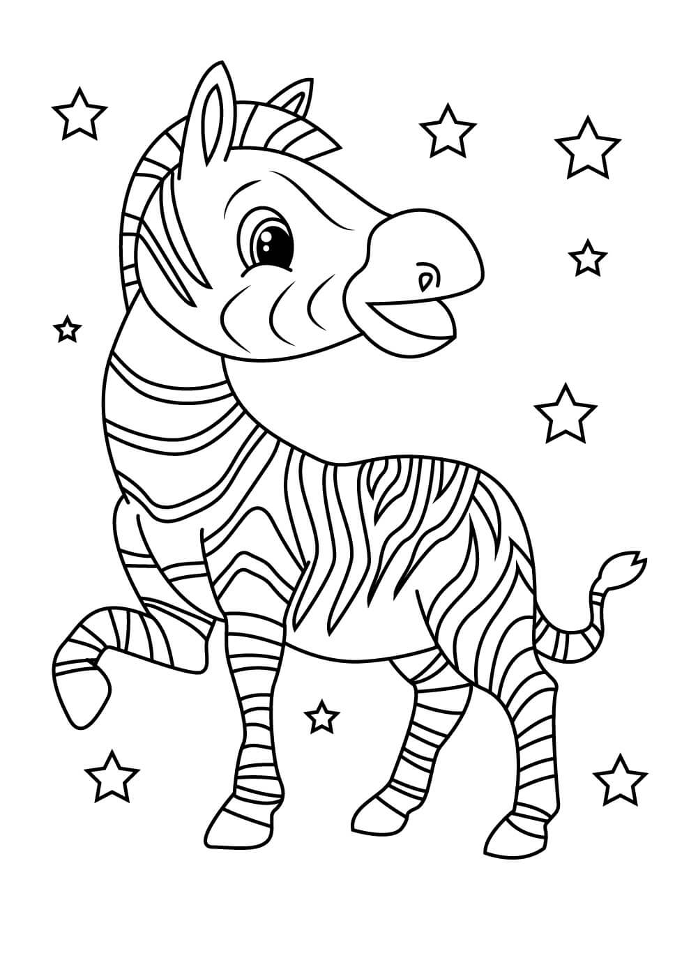 Dibujo de Divertida Cebra Con Estrella para Colorear y Imprimir