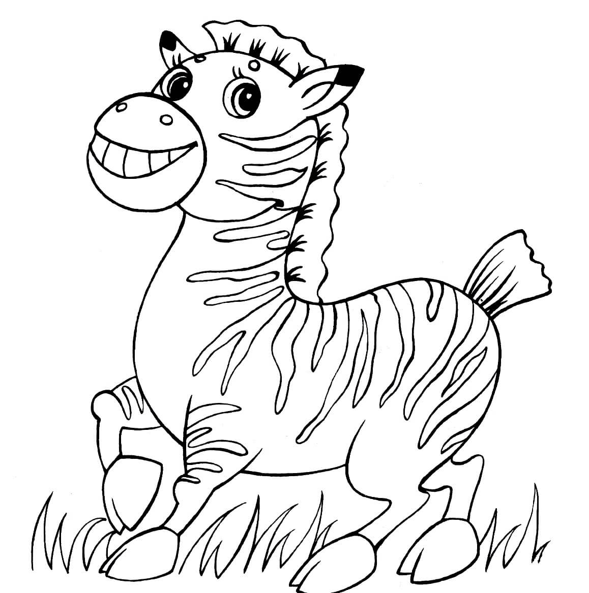 Dibujo de Divertida Cebra sobre Hierba para Colorear y Imprimir