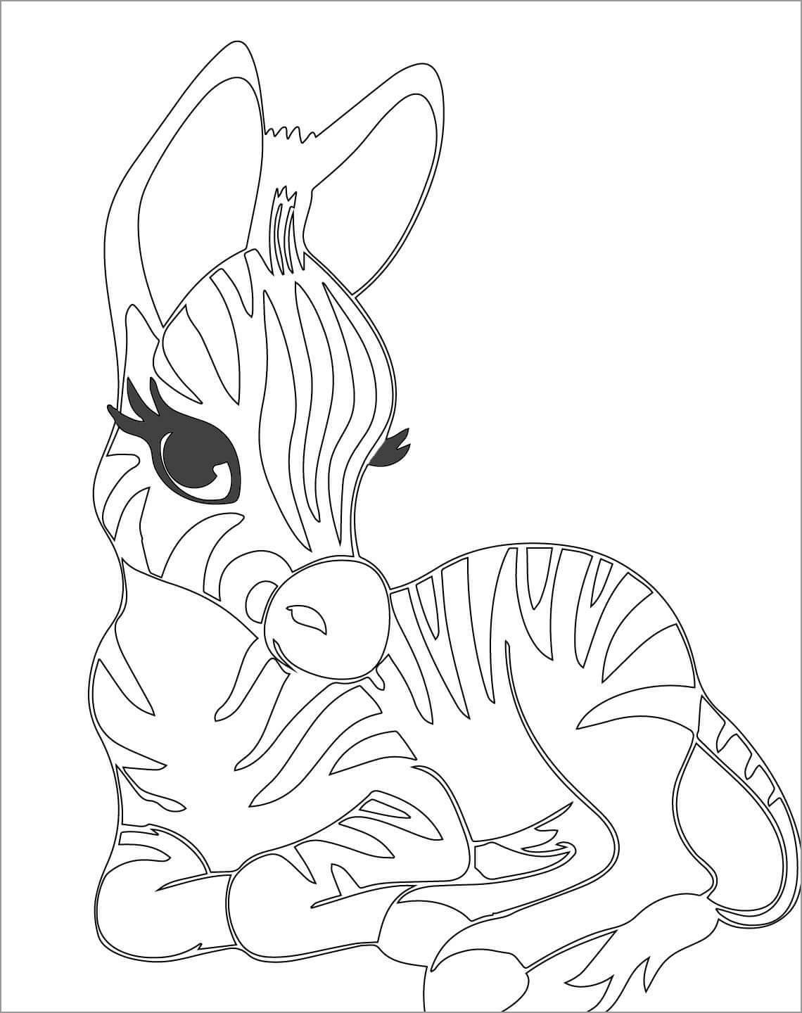 Dibujo de Lindo Bebé Cebra Acostado para Colorear y Imprimir