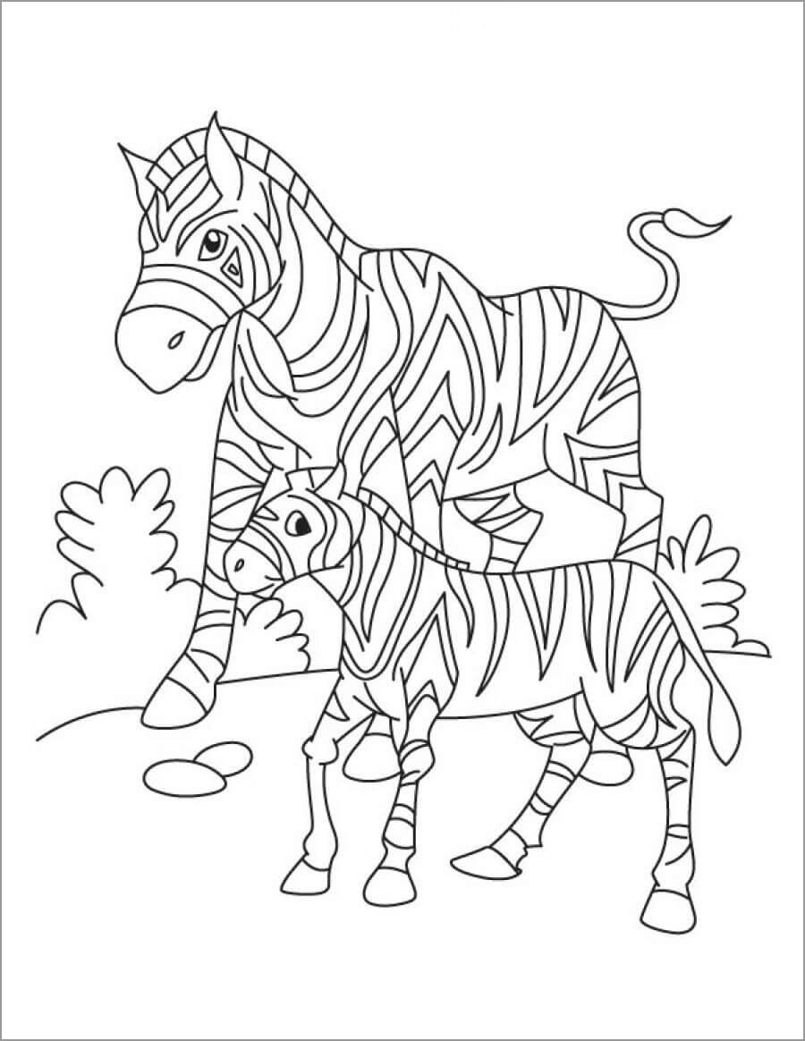 Dibujo de Madre Cebra y Bebé Cebra para Colorear y Imprimir