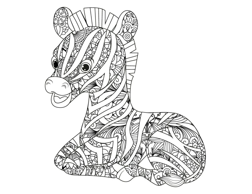 Dibujo de Mándala Cebra Sentado Scaled para Colorear y Imprimir