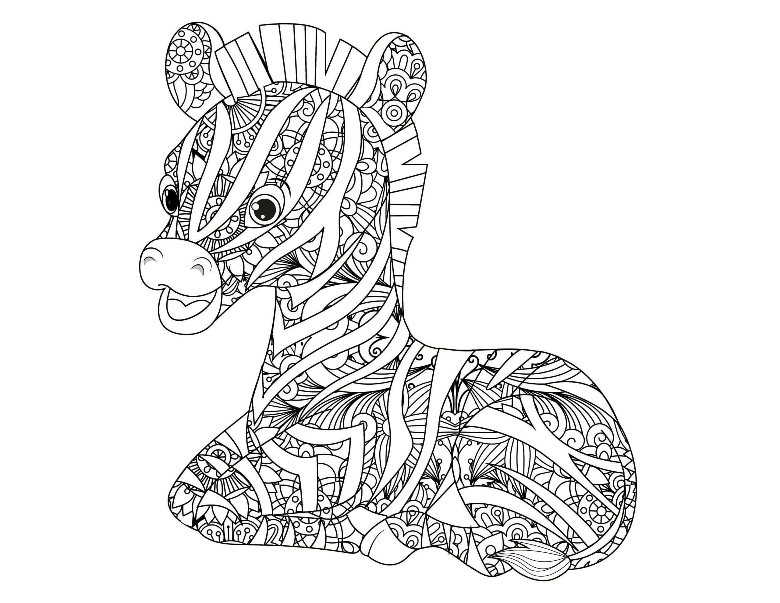 Dibujo de Mándala Cebra Sentado Scaled para Colorear y Imprimir