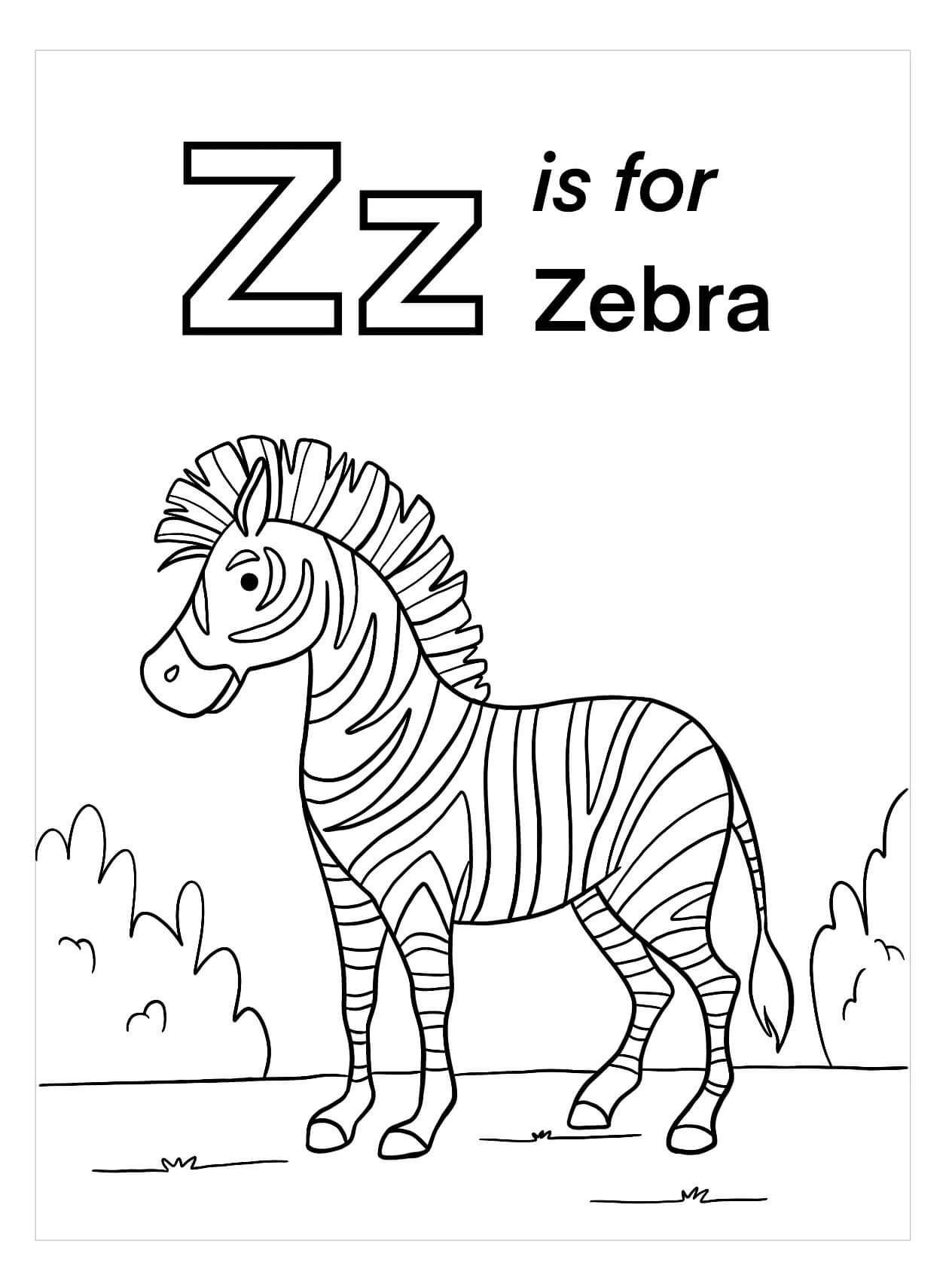 Dibujo de Z Es para Cebra para Colorear y Imprimir