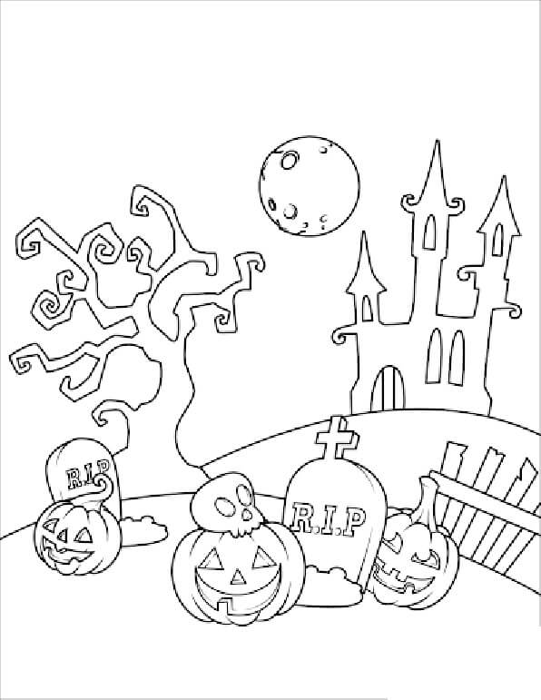 Dibujo de Cementerio de Víspera de Todos Los Santos para Colorear y Imprimir