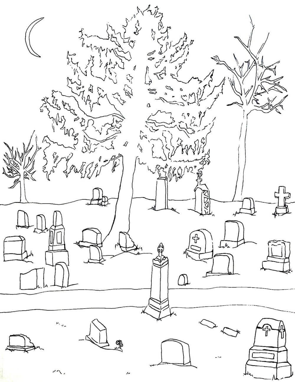 Dibujo de Cementerio Desierto para Colorear y Imprimir