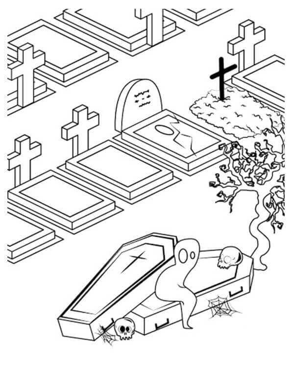 Dibujo de Cementerio Divertido para Colorear y Imprimir