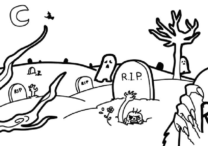 Dibujo de Cementerio Lindo para Colorear y Imprimir