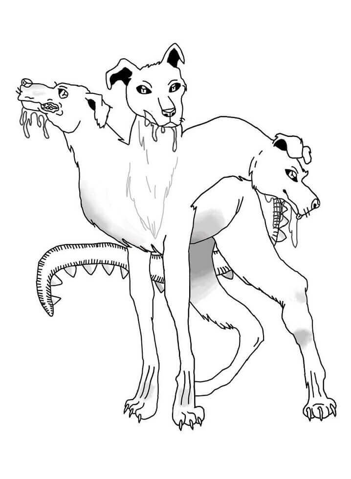 Dibujo de Cerberus El Perro de Tres Cabezas para Colorear y Imprimir