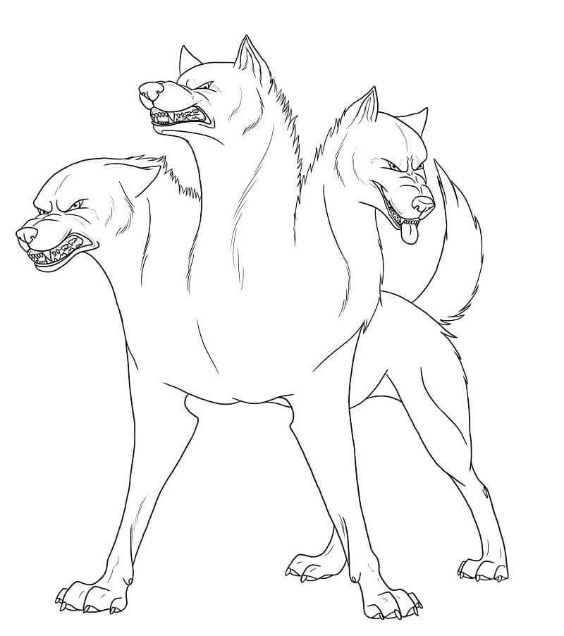 Dibujo de Cerberus Enojado para Colorear y Imprimir