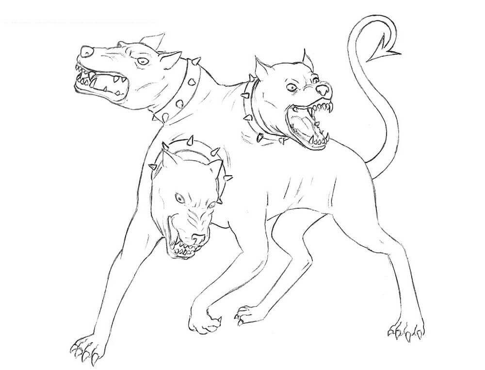 Dibujo de Fantasía Cerberus para Colorear y Imprimir