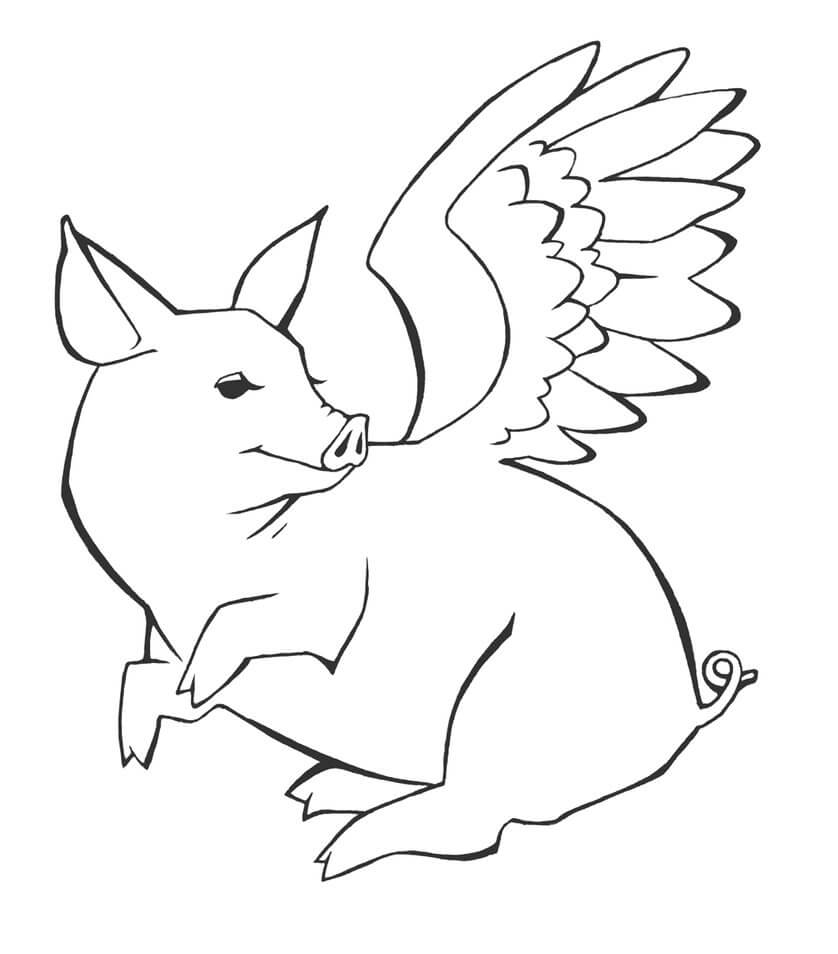 Dibujo de Cerdo Tatuado Con Alas para Colorear y Imprimir