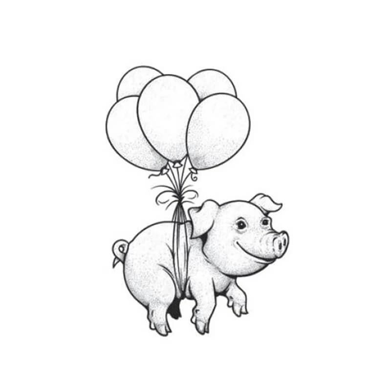 Dibujo de Cerdo Tatuado Con Globos para Colorear y Imprimir