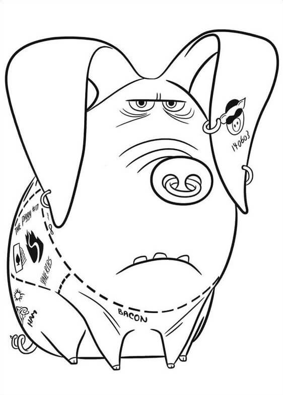 Dibujo de Cerdo Tatuado Divertido para Colorear y Imprimir