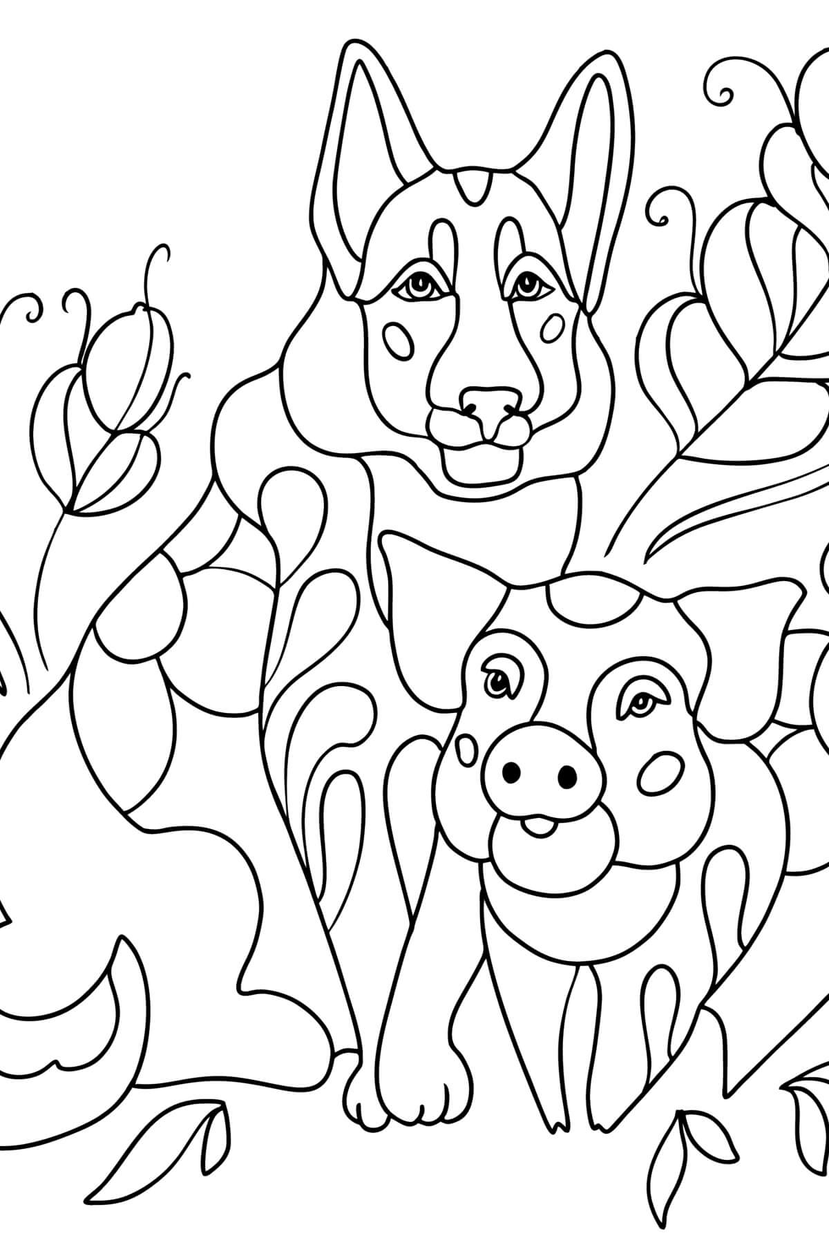Dibujo de Cerdo y Perro Tatuados para Colorear y Imprimir