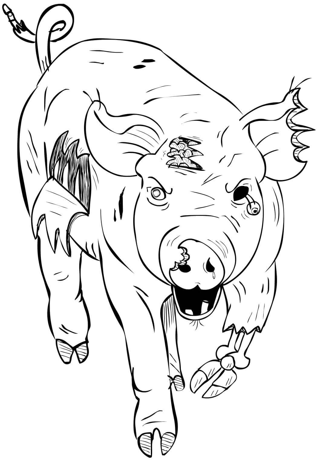 Dibujo de Cerdo Zombi Tatuado para Colorear y Imprimir