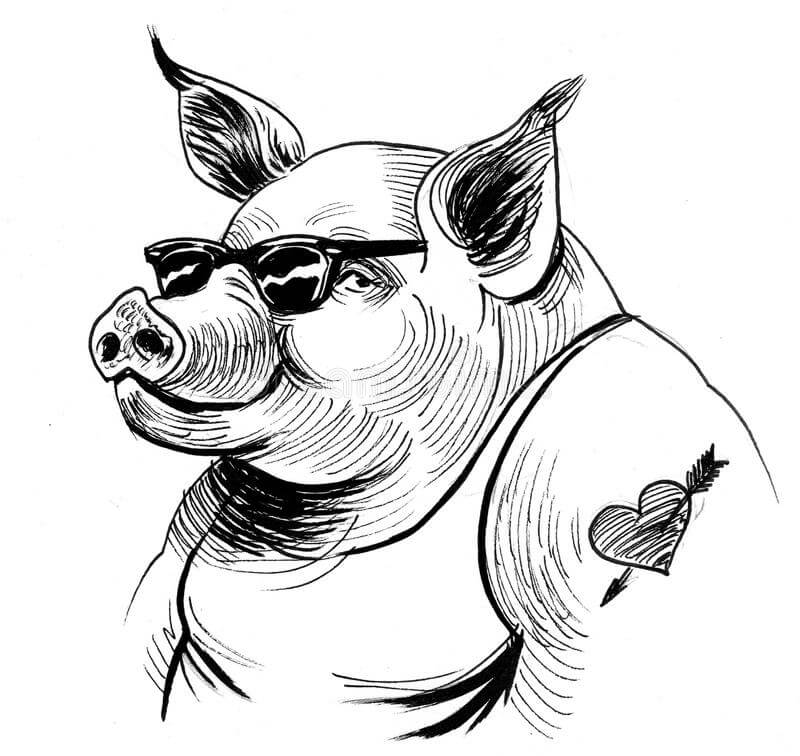 Dibujo de Dibujo Genial Cerdo Tatuado para Colorear y Imprimir