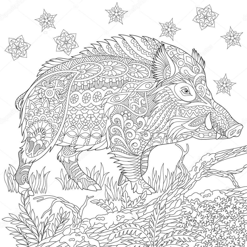 Cerdo Tatuado para Colorear