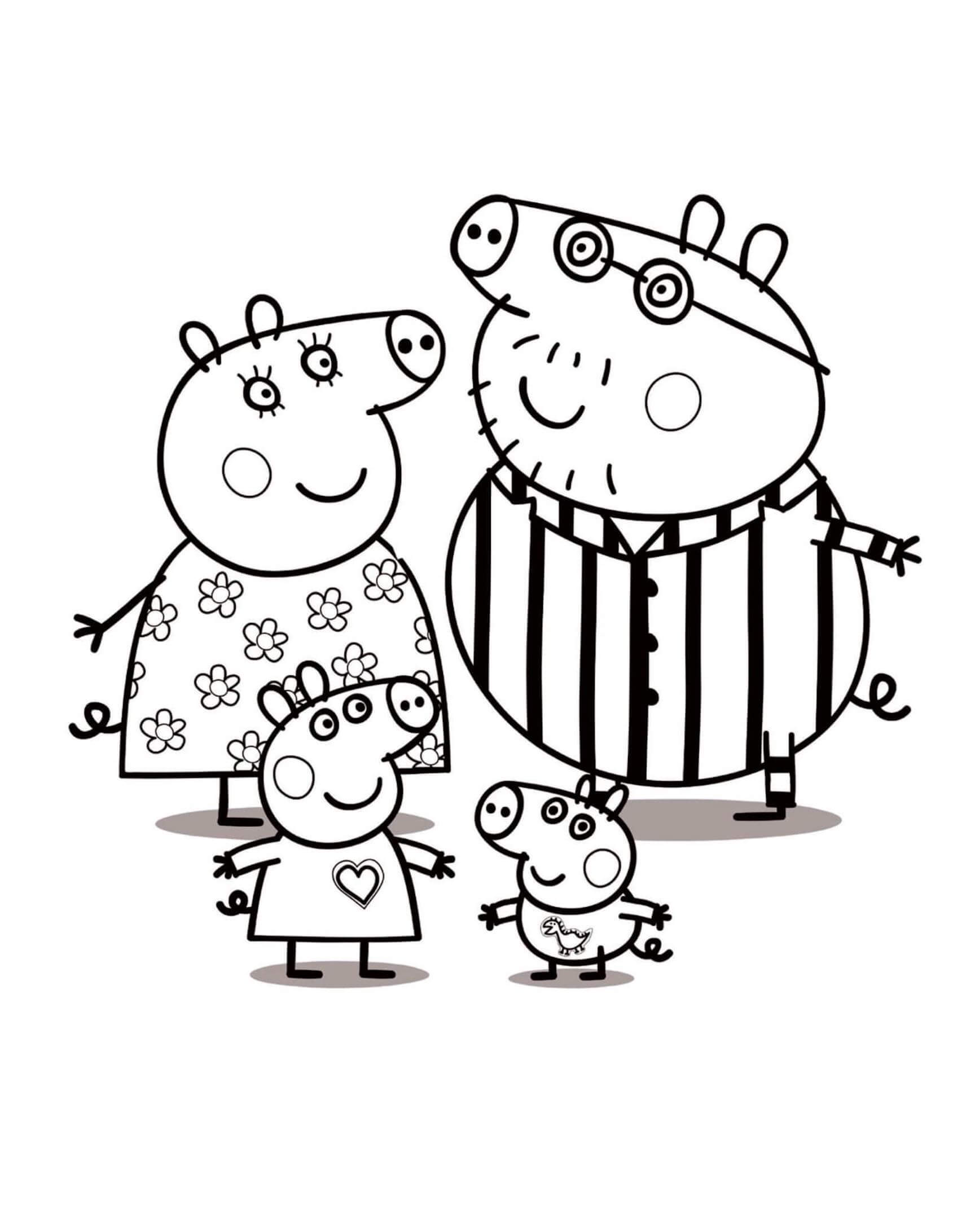 Dibujo de Tatuaje de La Familia Peppa Pig para Colorear y Imprimir