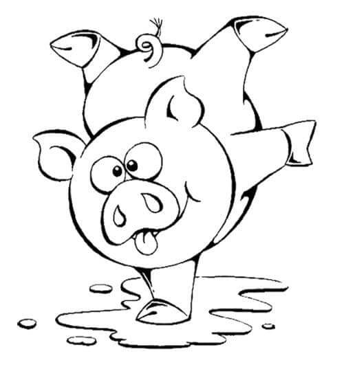 dibujo cerdo divirtiendose para imprimir y colorear