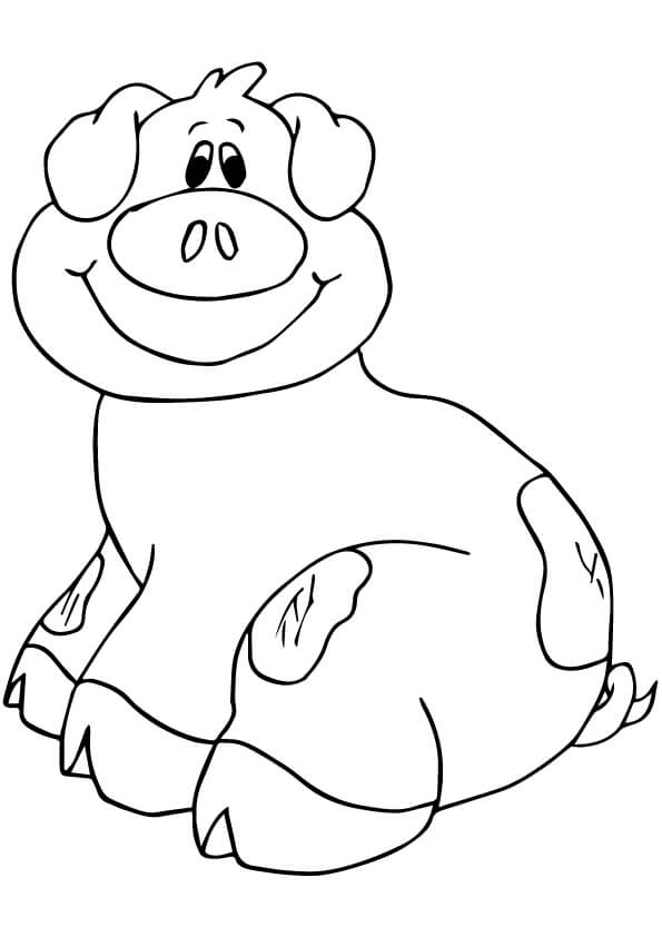 dibujo cerdo esta sonriendo para imprimir y colorear