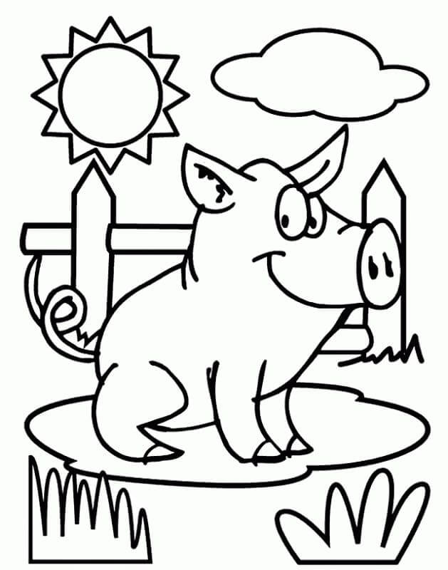dibujo cerdo feliz de dibujos animados para imprimir y colorear