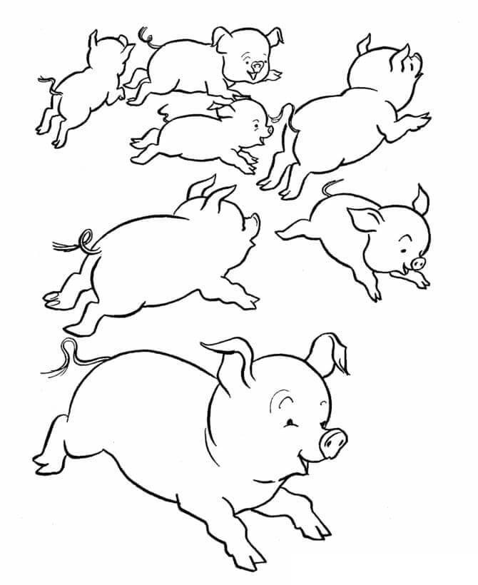 dibujo cerdo tocar el piano para imprimir y colorear