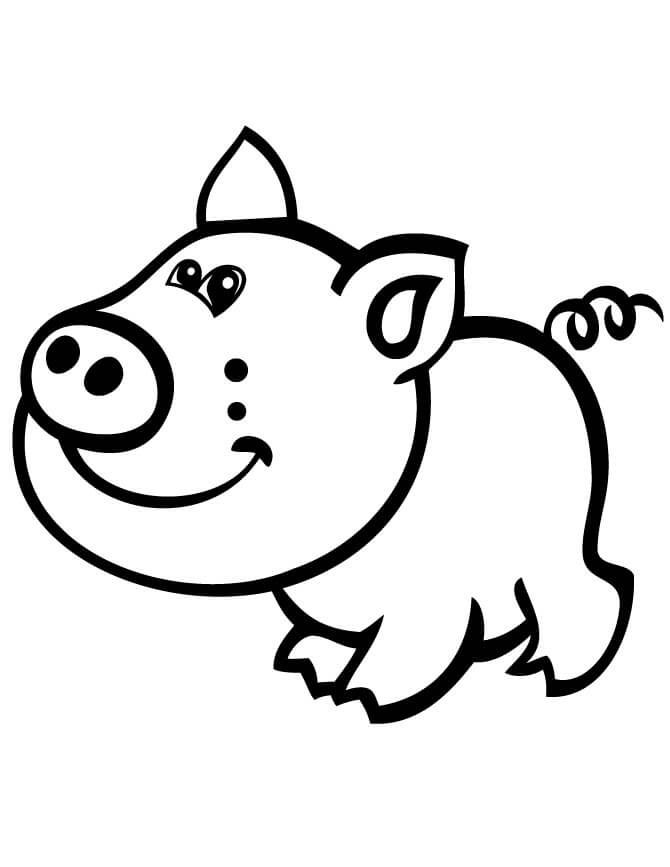 Dibujo de Cerdo Sonriente para Colorear y Imprimir