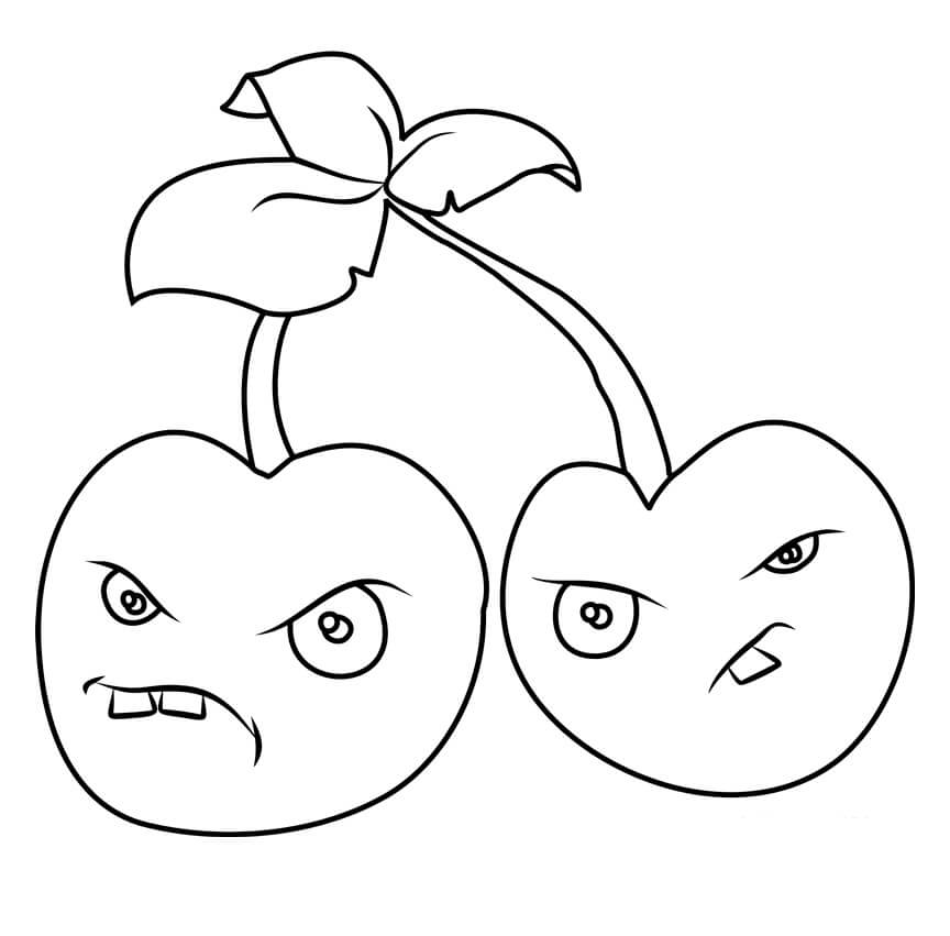 Dibujo de Bomba de dos Cerezas para Colorear y Imprimir