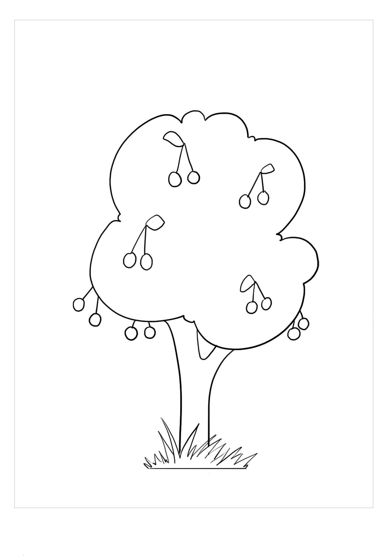 Dibujo de Cereza En Árbol para Colorear y Imprimir