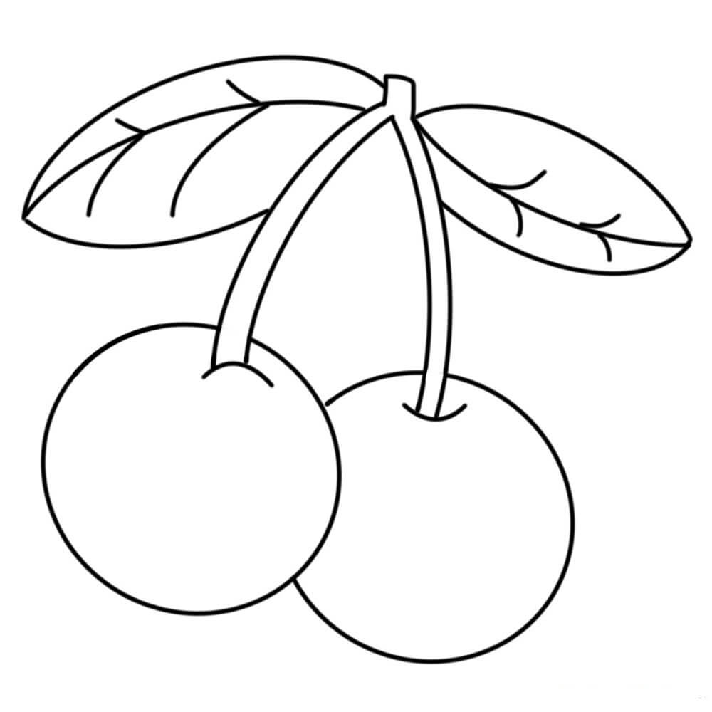 Dibujo de Cereza Simple dos para Colorear y Imprimir