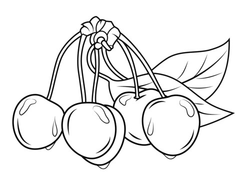 Dibujo de Cerezas Con Hojas para Colorear y Imprimir