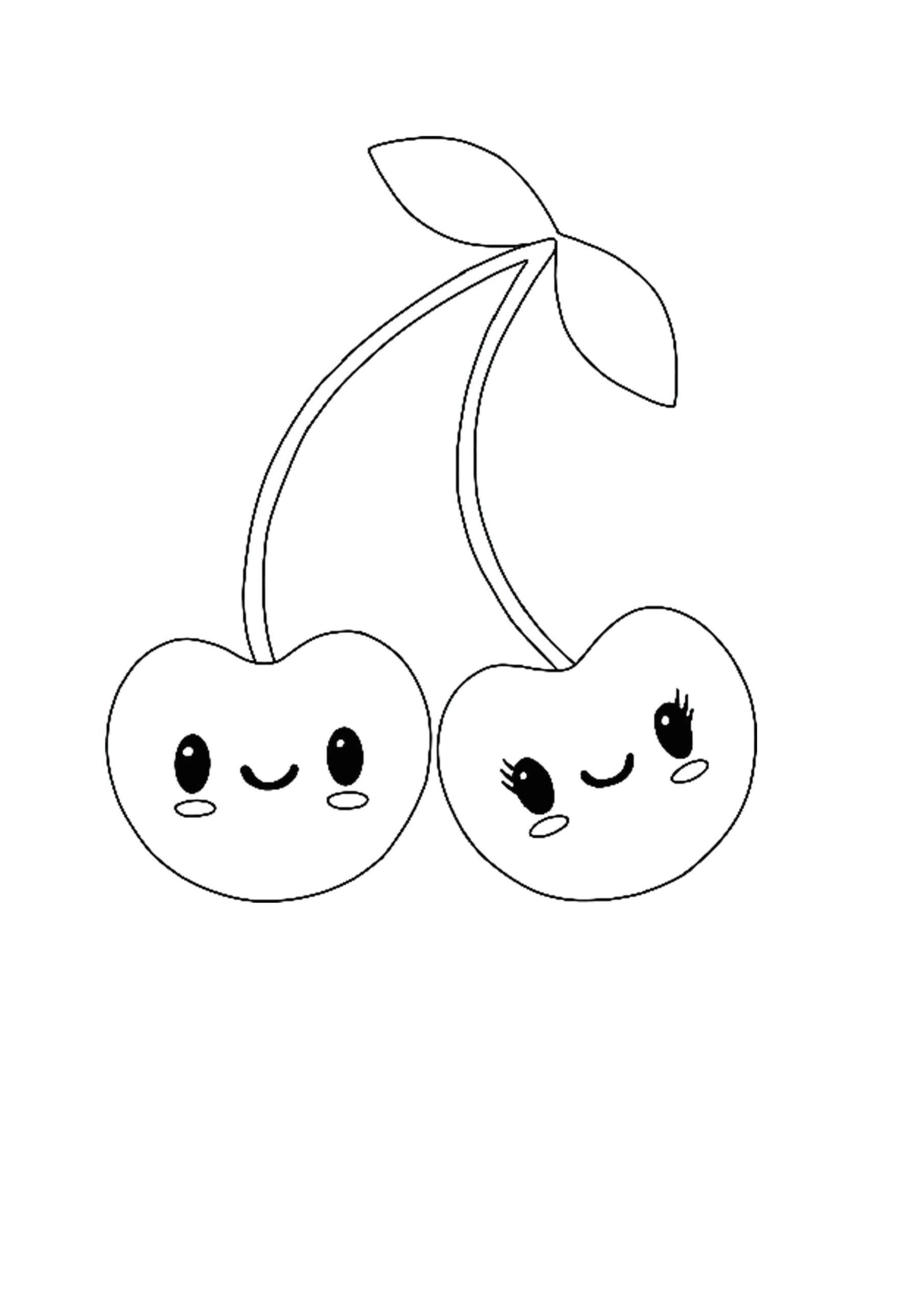 Dibujo de dos Cereza Sonriendo Scaled para Colorear y Imprimir