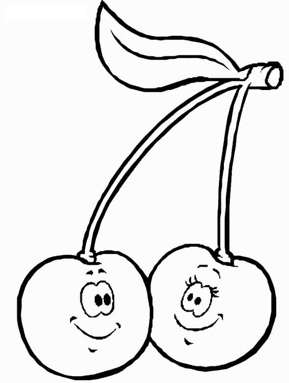 Dibujo de dos Cerezas Sonriendo para Colorear y Imprimir