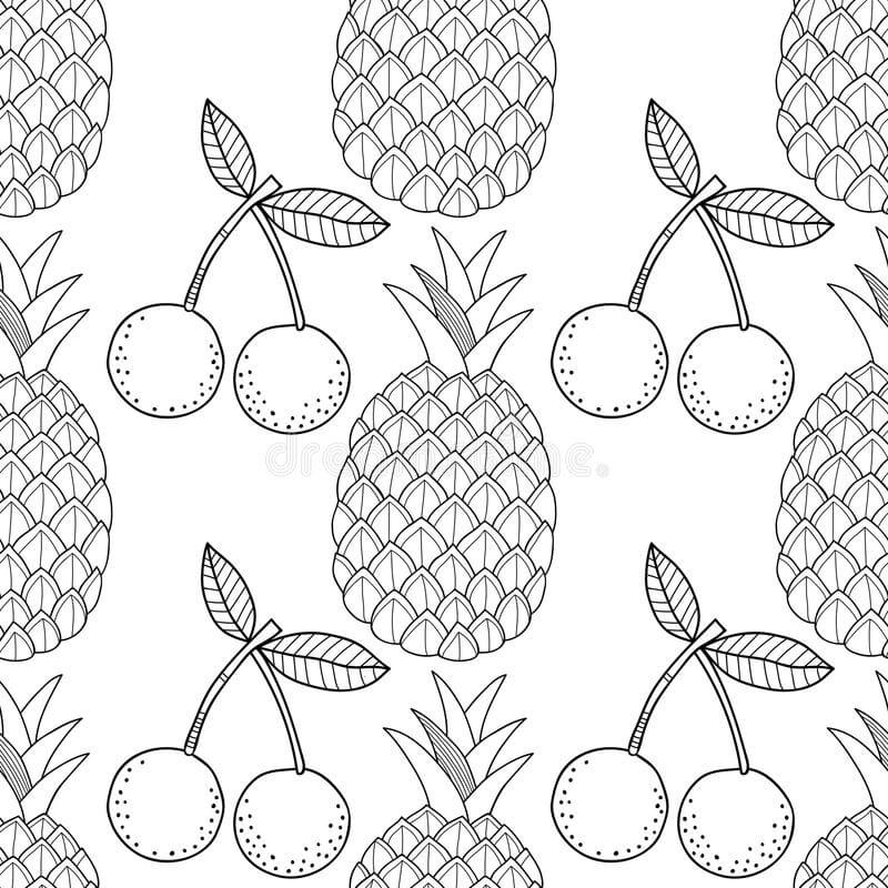 Dibujo de Piñas y Cereza para Colorear y Imprimir