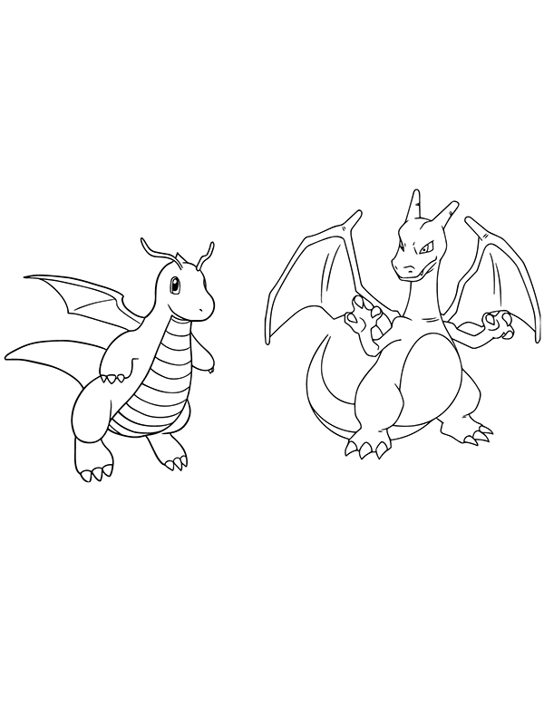 Dibujo de Dragonite And Charizard Coloring Page para Colorear y Imprimir