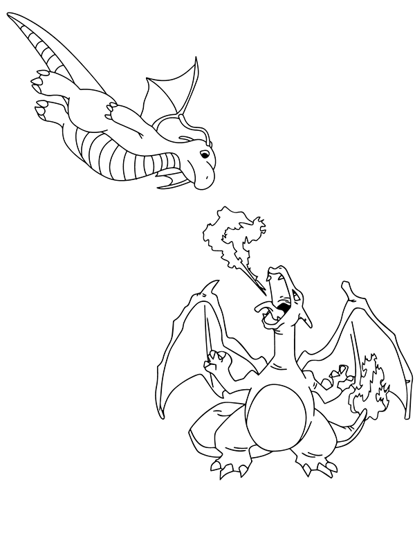 Dibujo de Dragonite And Charizard Fire Breath Coloring Page para Colorear y Imprimir