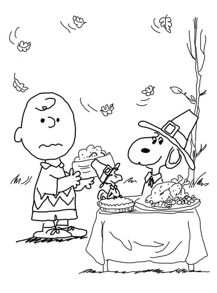 Dibujo de Acción de Gracias de Charlie Brown para Colorear y Imprimir