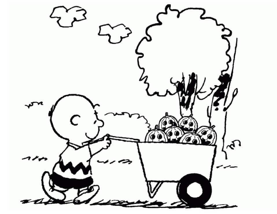 Dibujo de Charlie Brown y Calabazas para Colorear y Imprimir