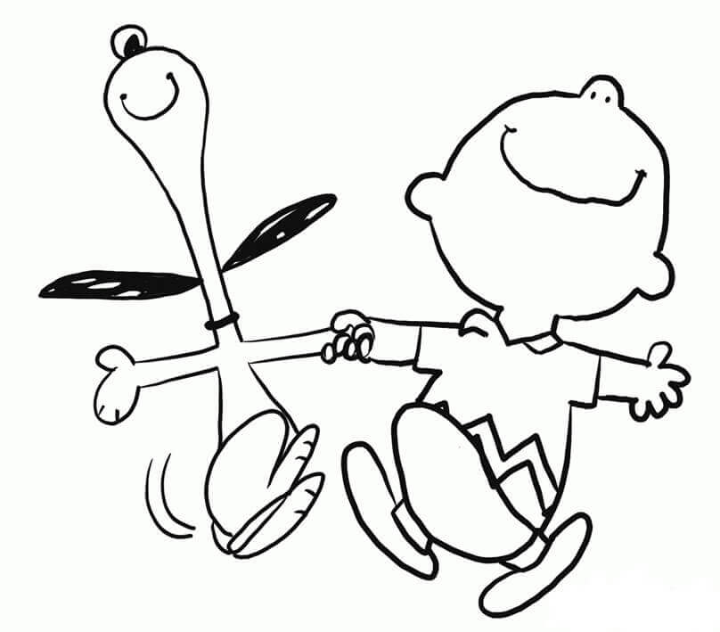Dibujo de Contento Snoopy y Charlie Brown para Colorear y Imprimir