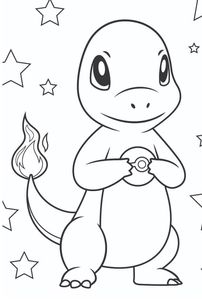 Dibujo de Charmander Con Pokeball para Colorear y Imprimir