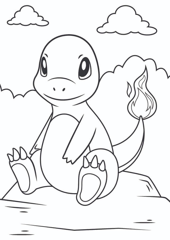 Dibujo de Charmander Está Sentado para Colorear y Imprimir